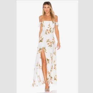 Flynn Skye-  bardot dress in orange gatherings